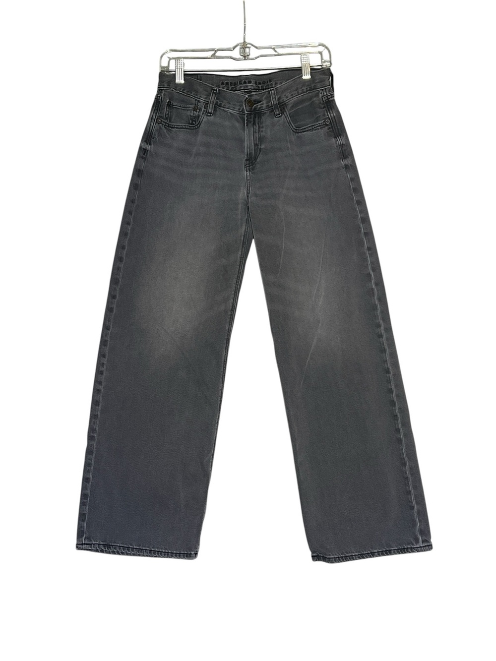 American Eagle Super High-Waisted Wide Leg Jeans Faded Black Size 2 Regular - Picture 16 of 16